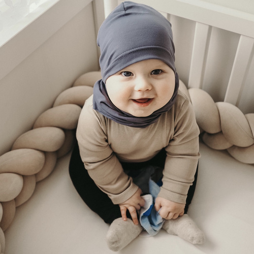 Czapka i komin dla chłopca jesienny, wiosenny komplet, szary, bawełniany Hazel