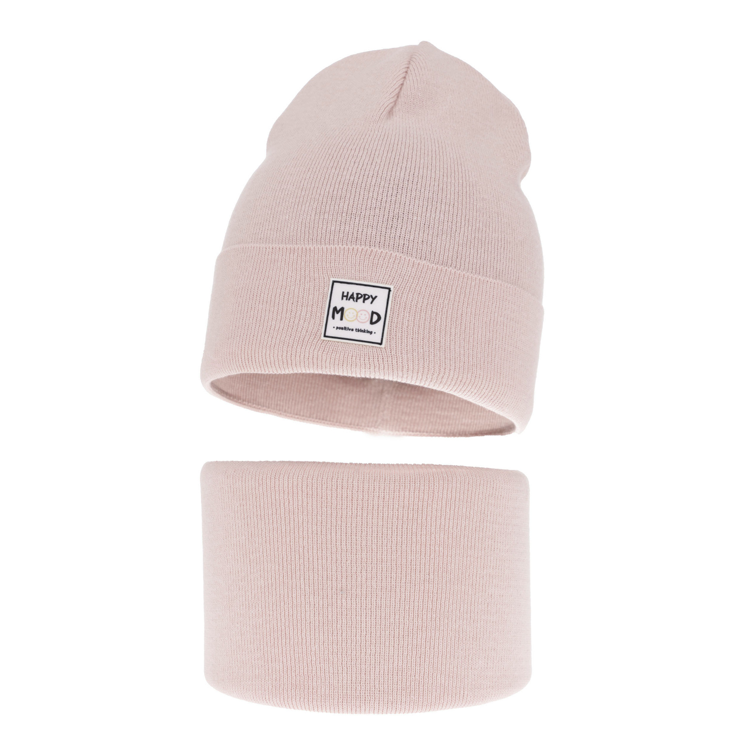 Czapka i komin dla dziewczynki jesienny, wiosenny komplet, z bawełną, jasnoróżowy, Mersila