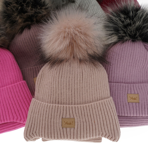 Czapka i komin dla dziewczynki zimowy komplet, wrzosowy, z pomponem, wiązany Dilajla