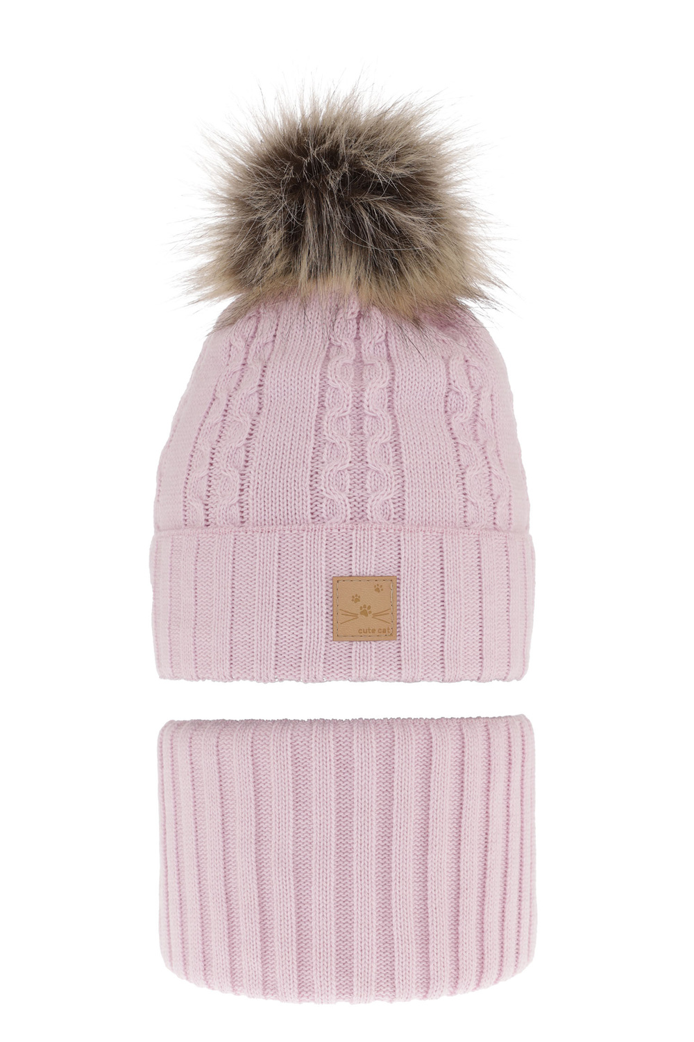 Czapka i komin dla dziewczynki zimowy komplet, liliowy, z pomponem Alexia