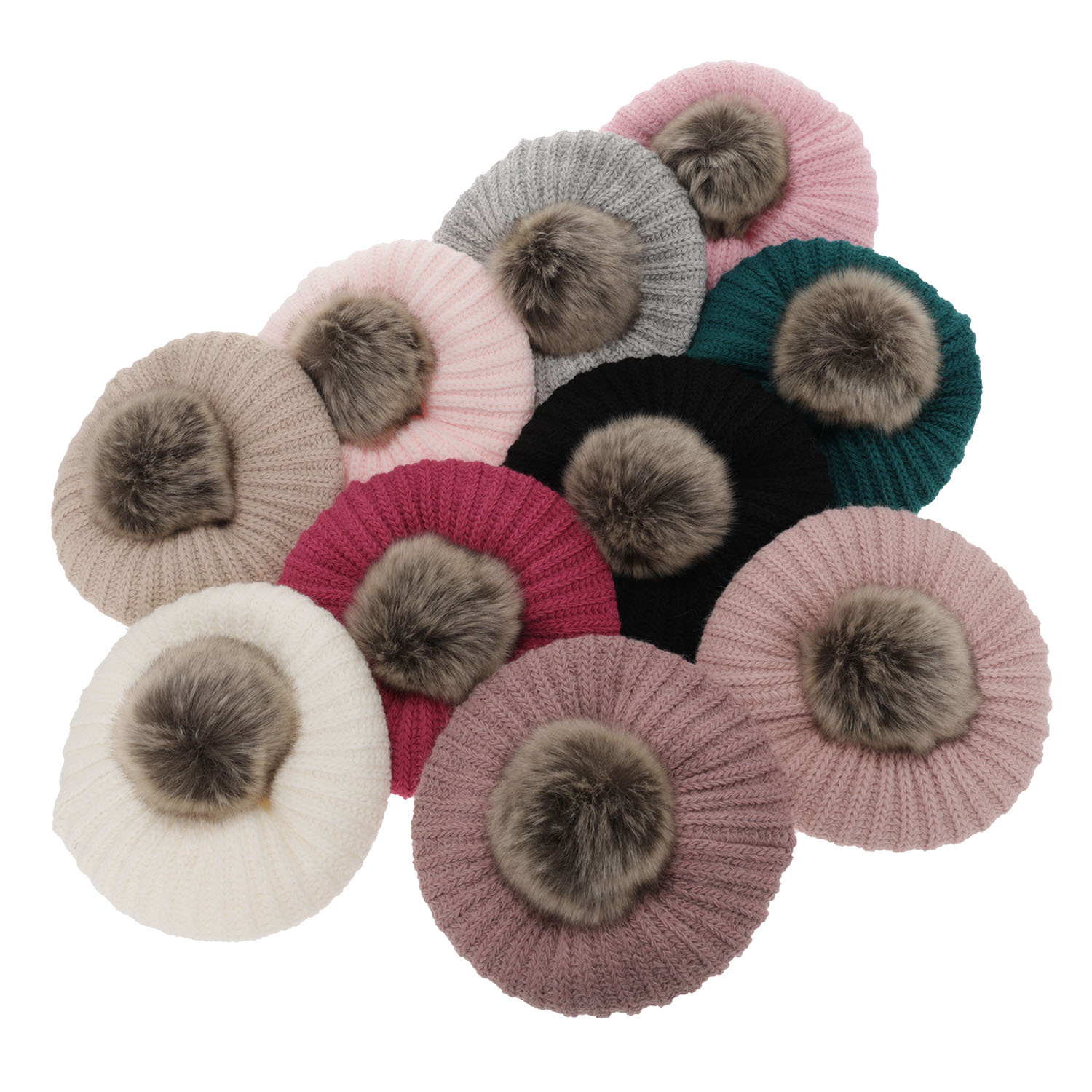 Beret i komin dla dziewczynki zimowy komplet, różowy, z pomponem Polinezja