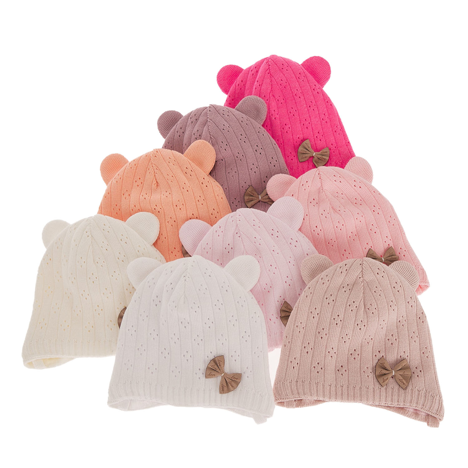 Czapka jesienna, wiosenna dla dziewczynki, różowa, z bawełną, wiązana Lotta