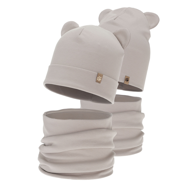 Czapka i komin dla chłopca, jesienny, wiosenny komplet, beżowy Farim