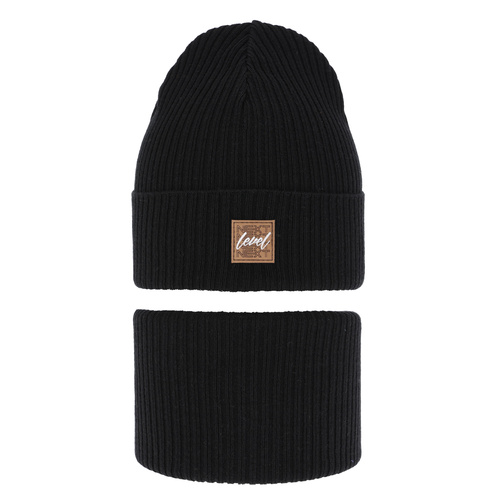 Czapka i komin dla chłopca jesienny, wiosenny komplet, z bawełną, czarny Fenix