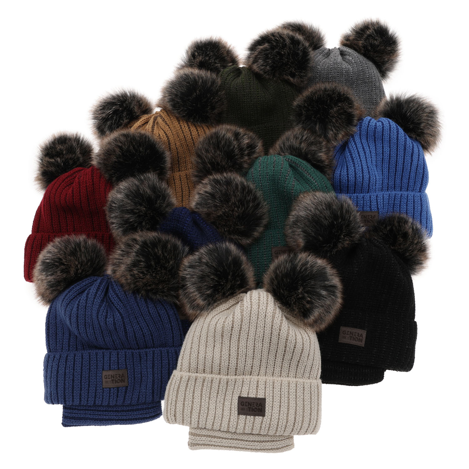 Czapka i komin dla chłopca zimowy komplet, zielony, z dwoma pomponami Tokio