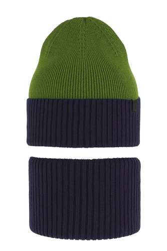 Czapka i komin dla chłopca jesienny, wiosenny komplet, granatowy, bawełniany Tauros