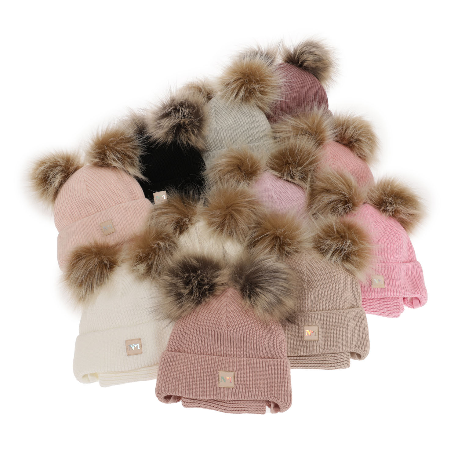 Czapka i komin dla dziewczynki zimowy komplet, wrzosowy, z dwoma pomponami, wiązany Kiara