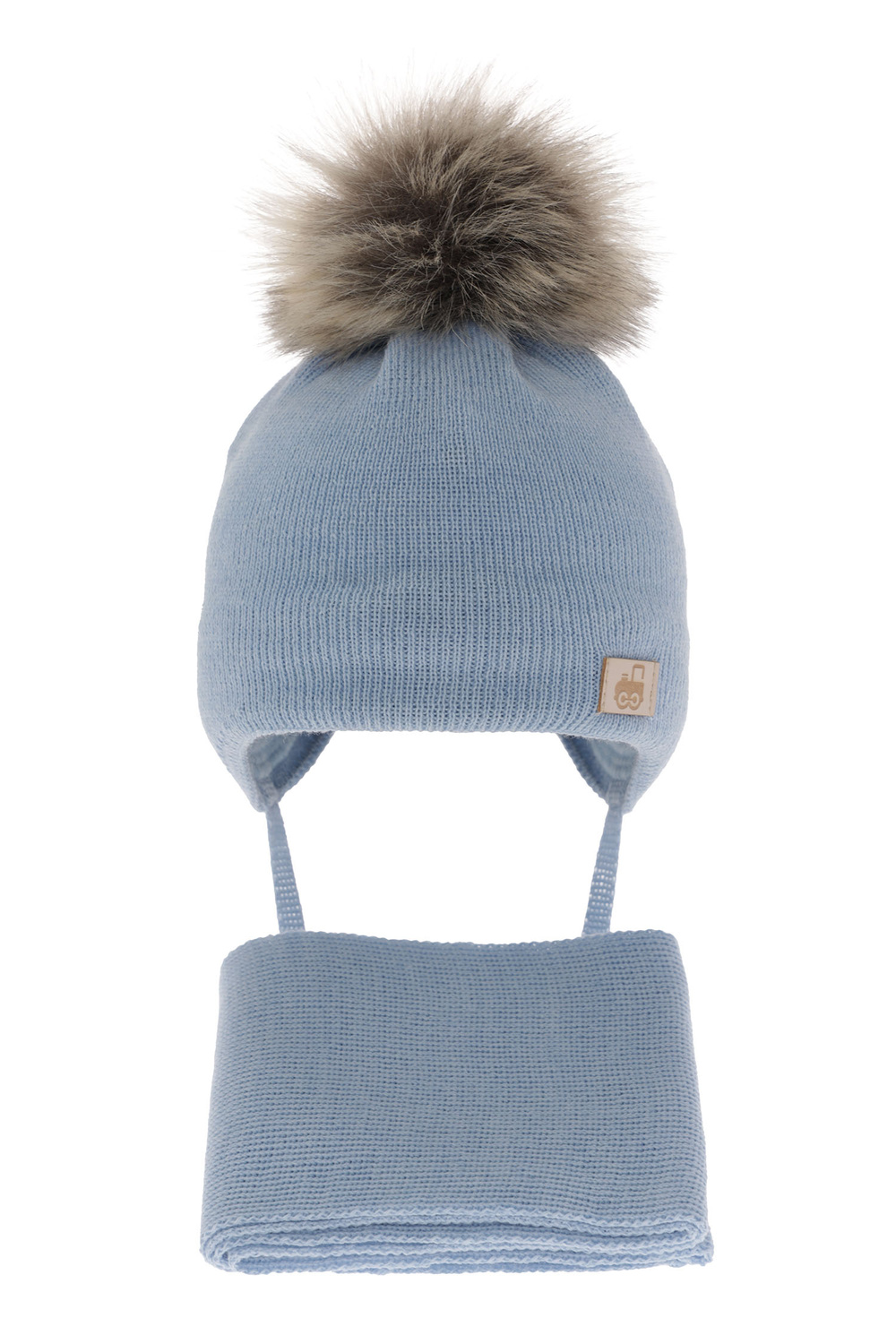 Czapka i szalik dla chłopca zimowy komplet, niebieski, wełniany merino Anastazy