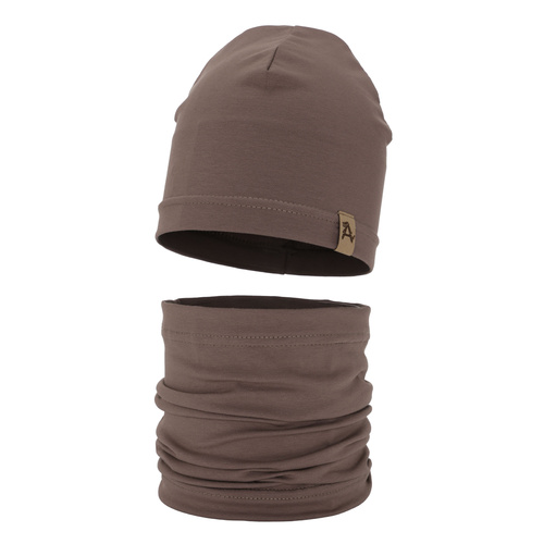 Czapka i komin dla chłopca jesienny, wiosenny komplet, brązowy Griffin