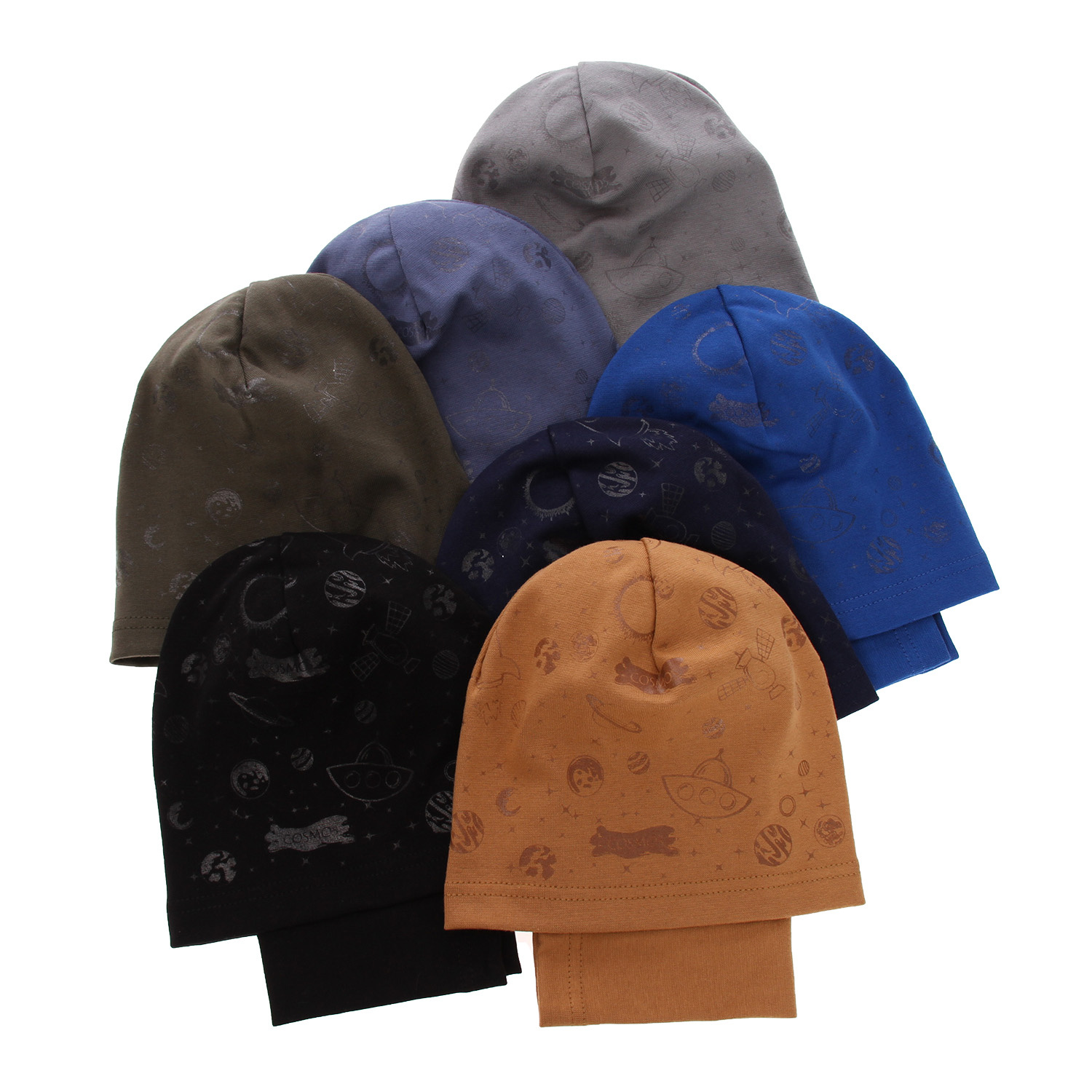 Czapka i komin dla chłopca jesienny, wiosenny komplet, niebieski, bawełniany Kosmos