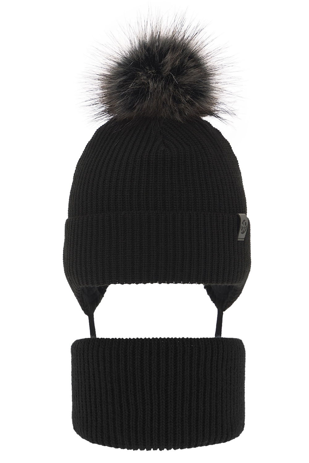 Czapka i komin dla chłopca zimowy komplet, czarny, z pomponem Honed