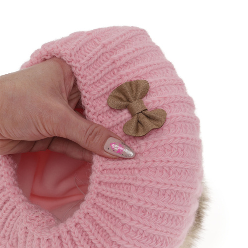 Beret i komin dla dziewczynki zimowy komplet, szary, z pomponem Polinezja