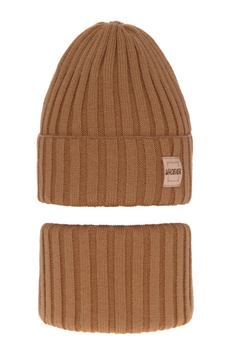 Czapka i komin dla dziewczynki zimowy komplet, camelowy Sula