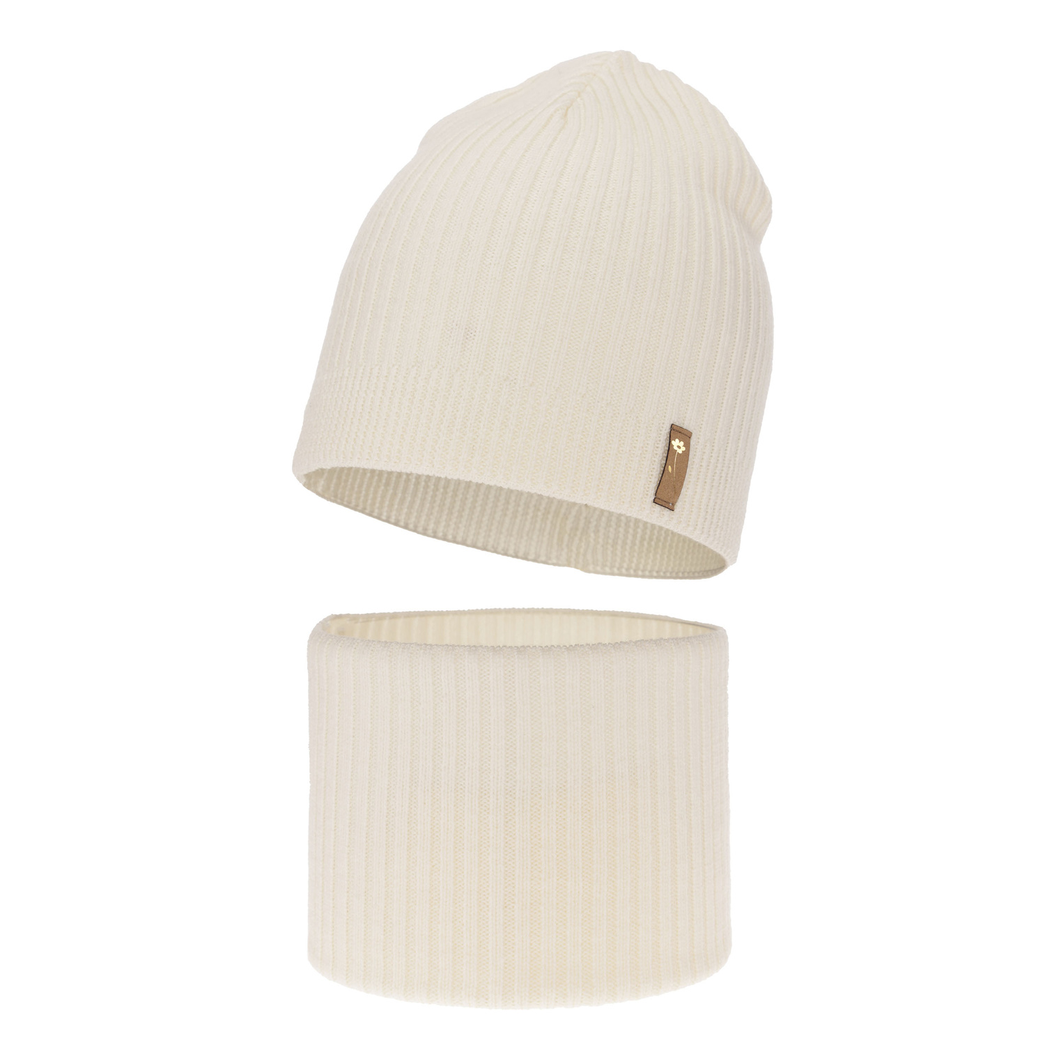 Czapka i komin dla dziewczynki jesienny, wiosenny komplet, kremowy, 100% wełniana merino Chelsie