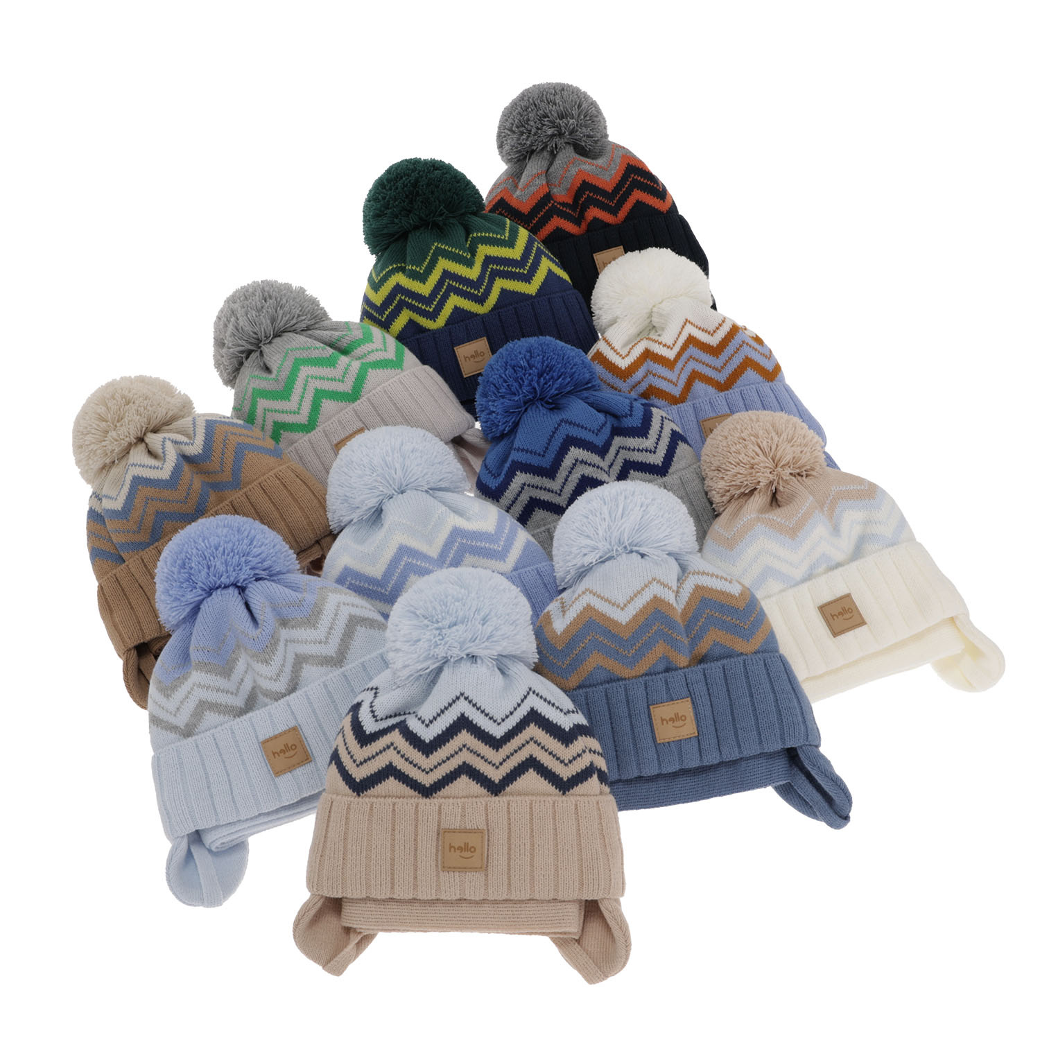 Czapka i szalik dla chłopca zimowy komplet, niebieski, z pomponem, wiązany Marcus