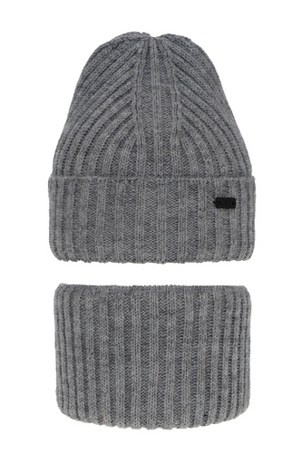 Czapka i komin dla chłopca zimowy komplet, szary Zeno