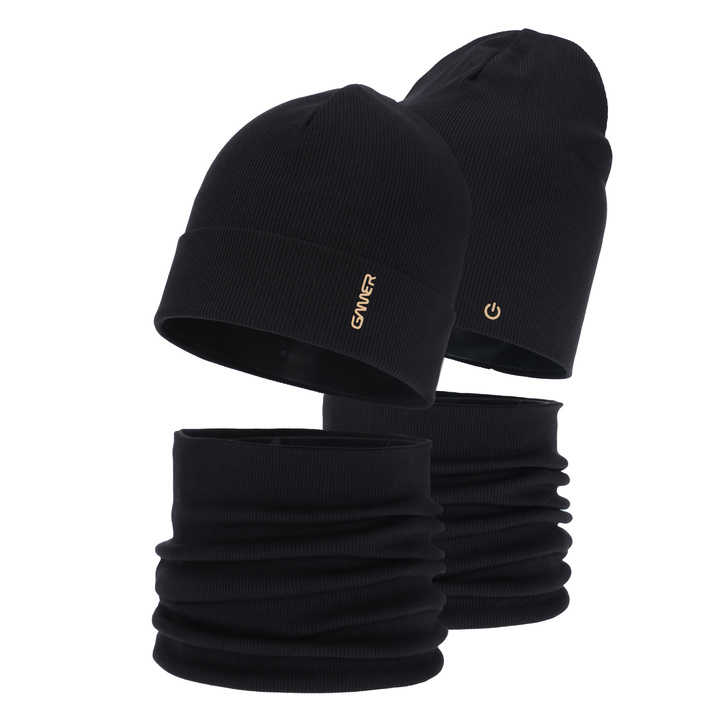 Czapka i komin dla chłopca, jesienny, wiosenny komplet, bawełniany, czarny Desider