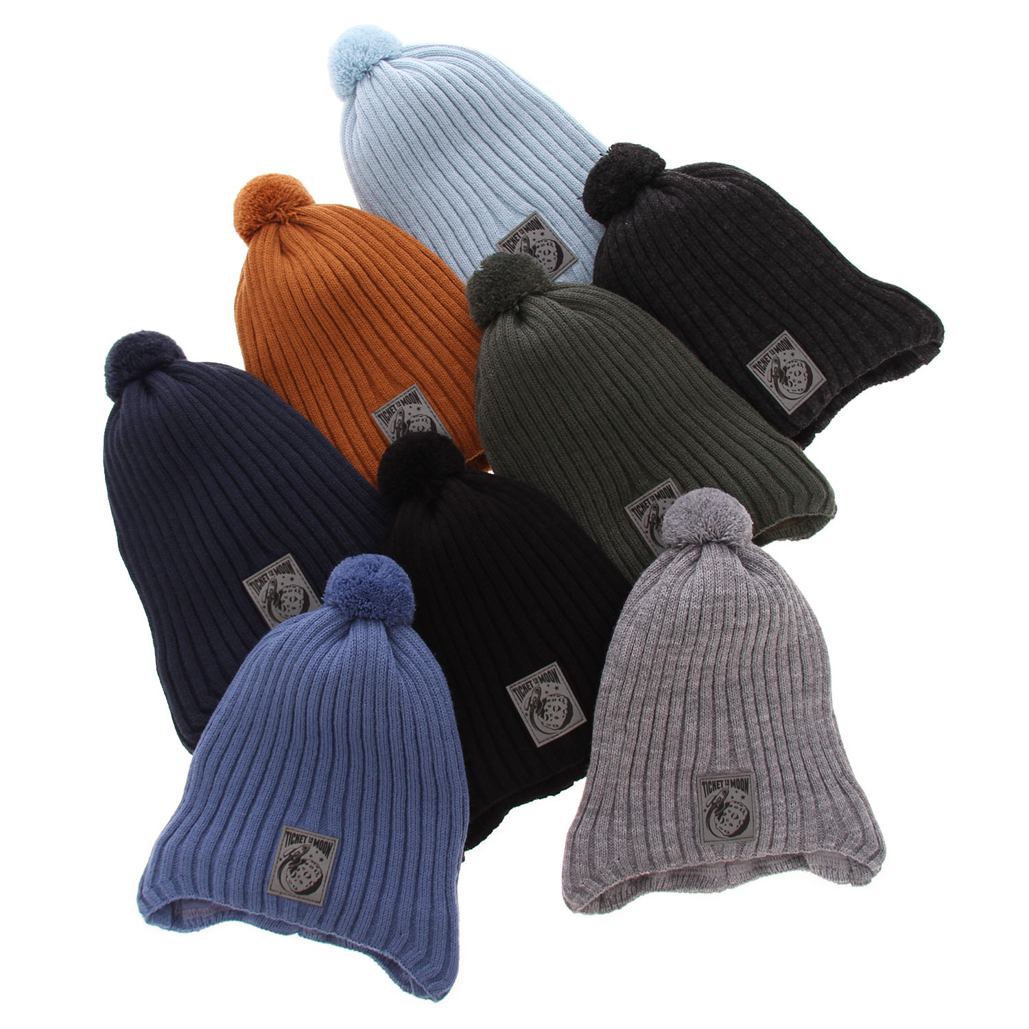 Czapka jesienna, wiosenna dla chłopca, niebieska, wiązana, z pomponem Cyspin