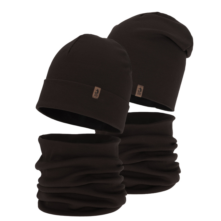 Czapka i komin dla chłopca, jesienny, wiosenny komplet, ciemnobrązowy Amalfi