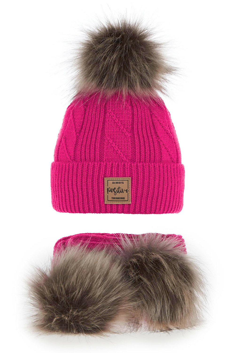 Czapka i szalik dla dziewczynki zimowy komplet, różowy, z dwoma pomponami Gabriela