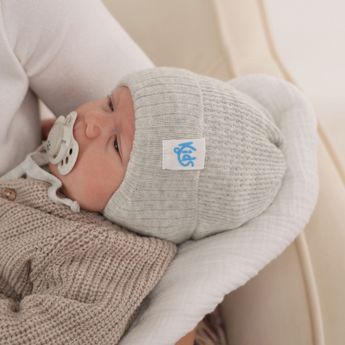 Czapka jesienna, wiosenna dla chłopca, niebieska, wiązana Galvani