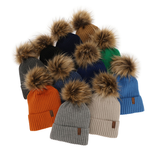 Czapka i komin dla chłopca zimowy komplet, granatowy, z pomponem Onyks