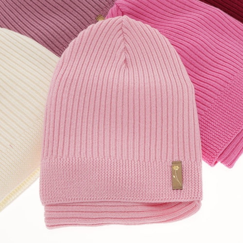 Czapka i komin dla dziewczynki jesienny, wiosenny komplet, różowy, 100% wełniany merino Chelsie