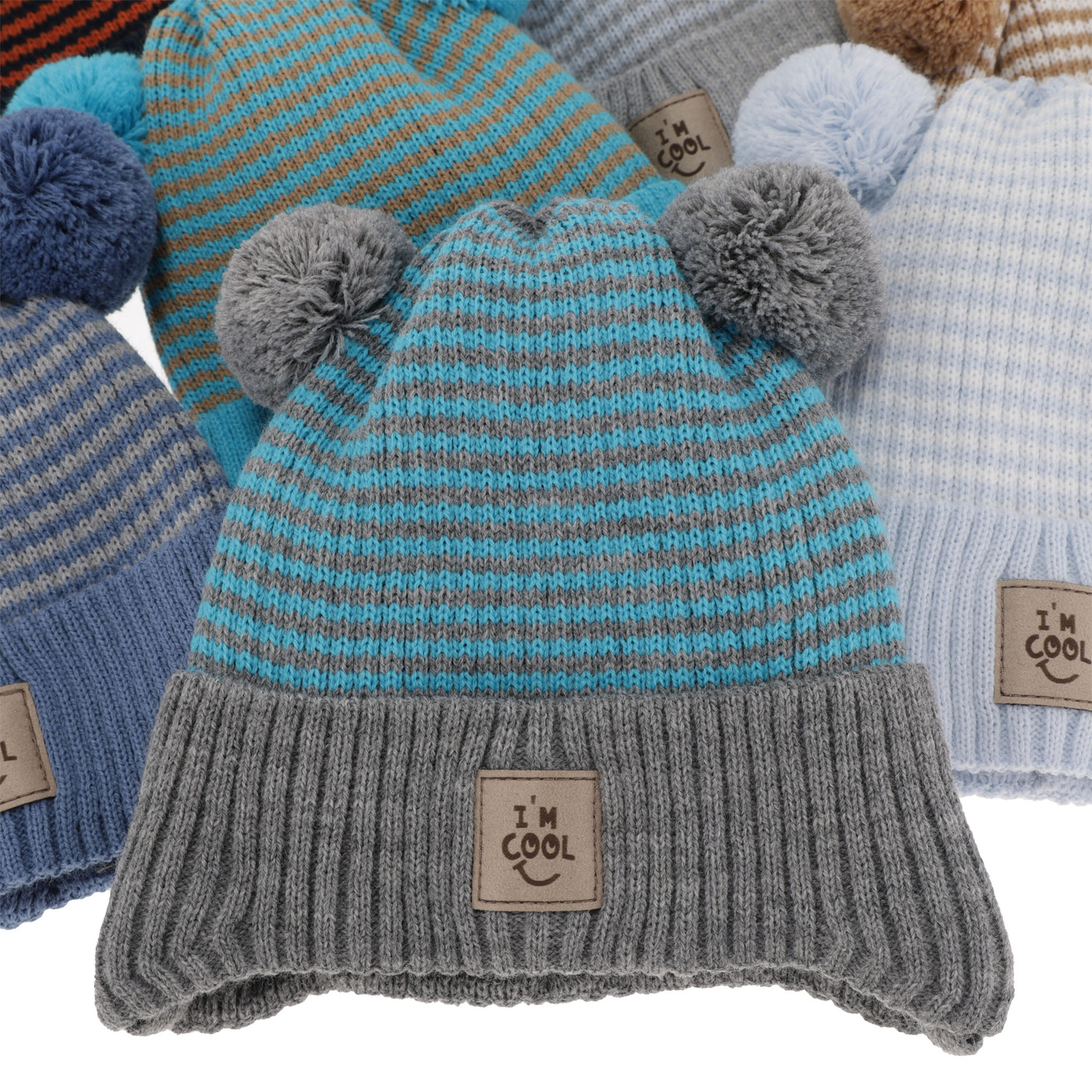 Czapka jesienna, wiosenna dla chłopca, granatowa, z dwoma pomponami, wiązana Laurent