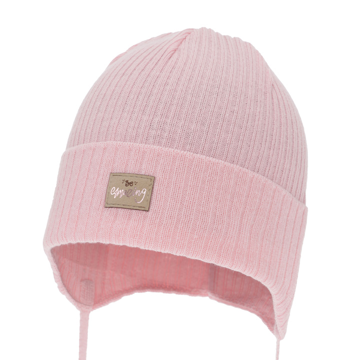 Czapka jesienna, wiosenna dla dziewczynki, różowa, wiązana, z bawełną Tindra