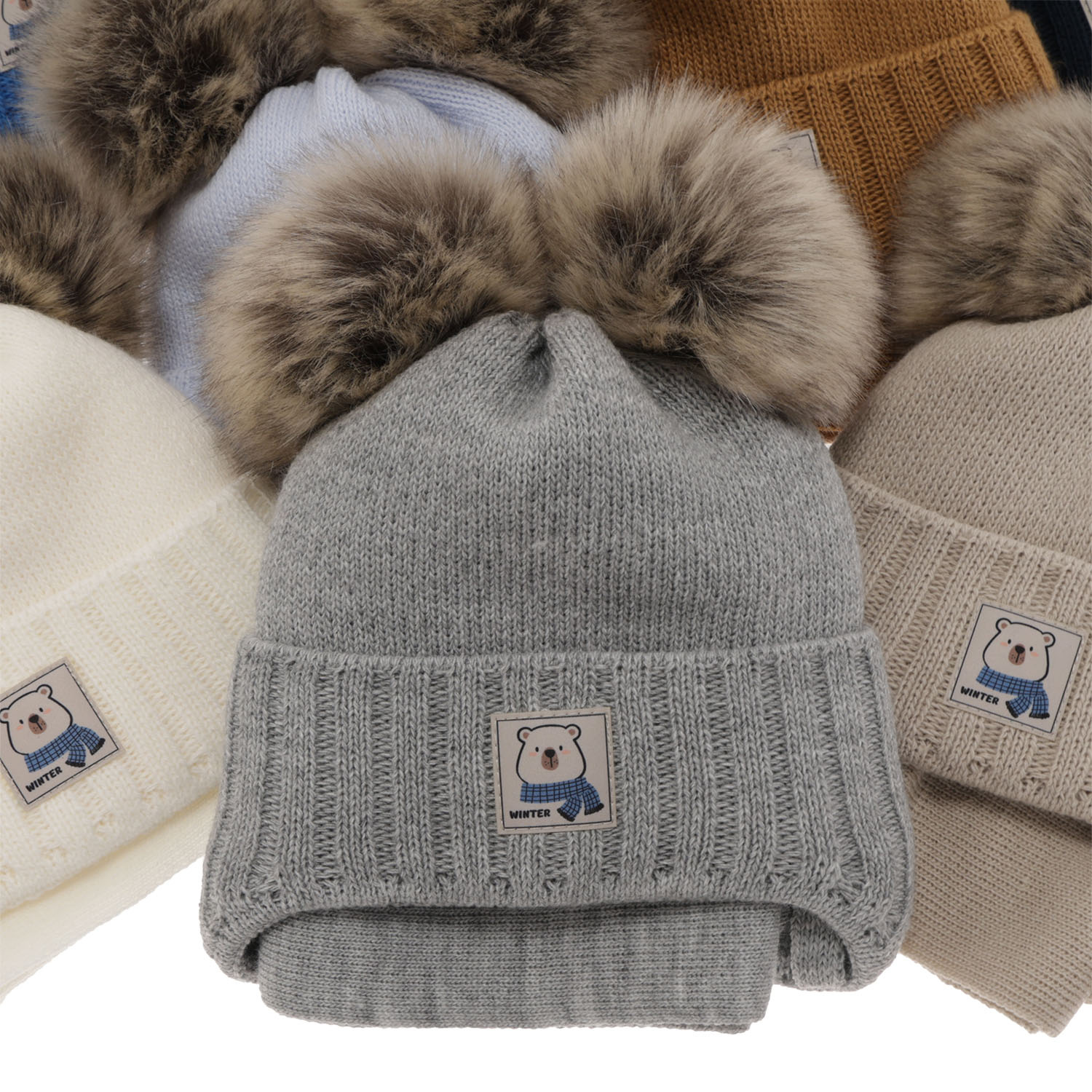 Czapka i szalik dla chłopca zimowy komplet, niebieski, z dwoma pomponami, wiązany Jewel