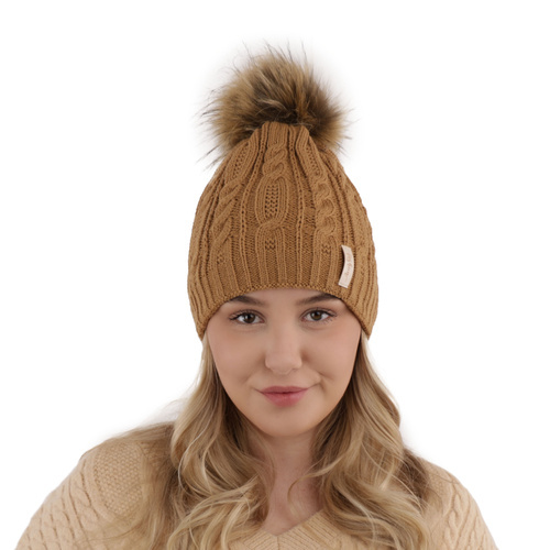 Czapka zimowa damska, różowa, z pomponem Mirka