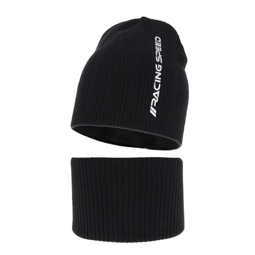 Czapka i komin dla chłopca jesienny, wiosenny komplet, z bawełną, czarny Kolorado