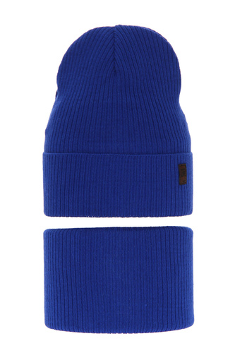 Czapka i komin dla chłopca jesienny, wiosenny komplet, z bawełną, niebieski, Dragon