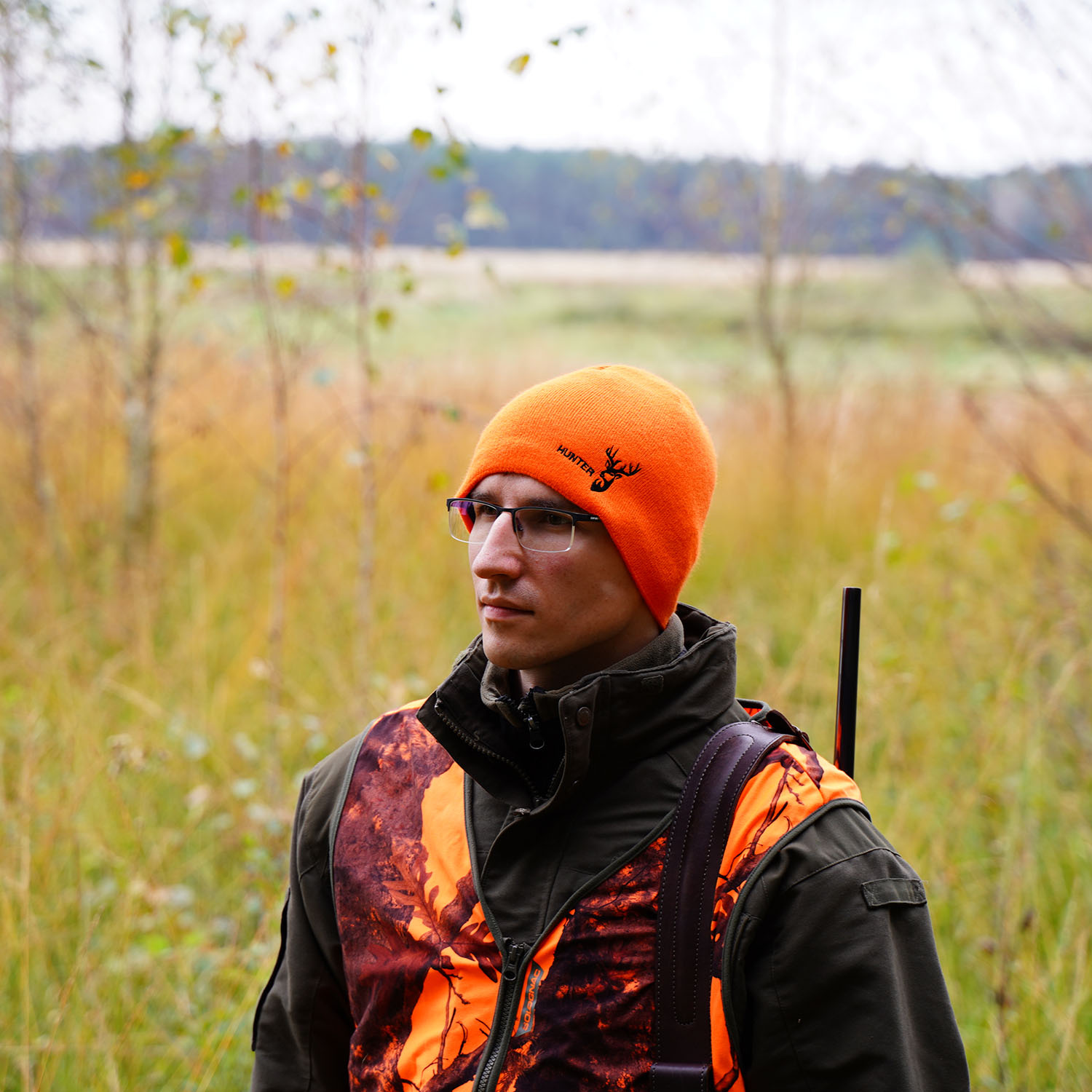 Czapka męska zimowa, pomarańczowa, myśliwska Hunter