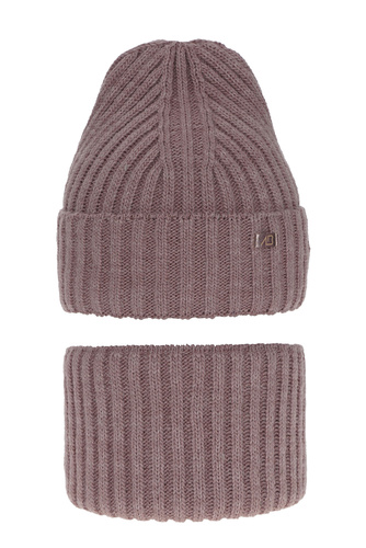 Czapka i komin dla dziewczynki zimowy komplet, różowy Valentine