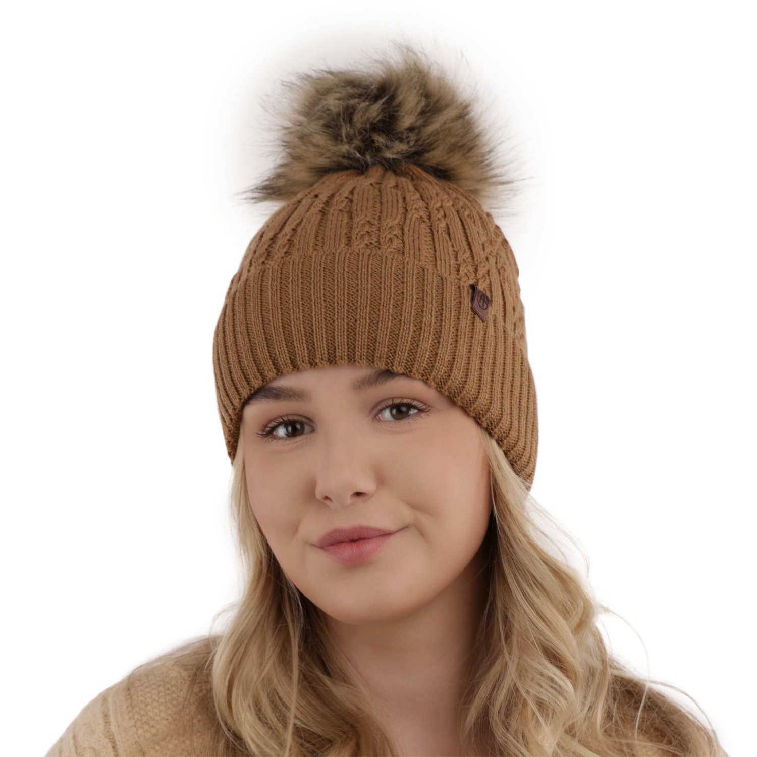 Czapka zimowa damska, różowa, z wełną merino Larida