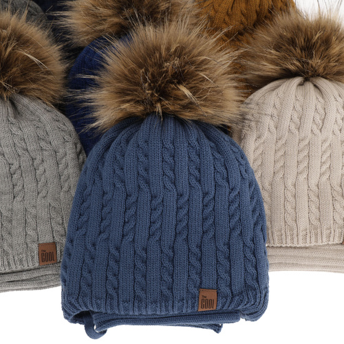 Czapka i komin dla chłopca zimowy komplet, niebieski, z pomponem Indigo