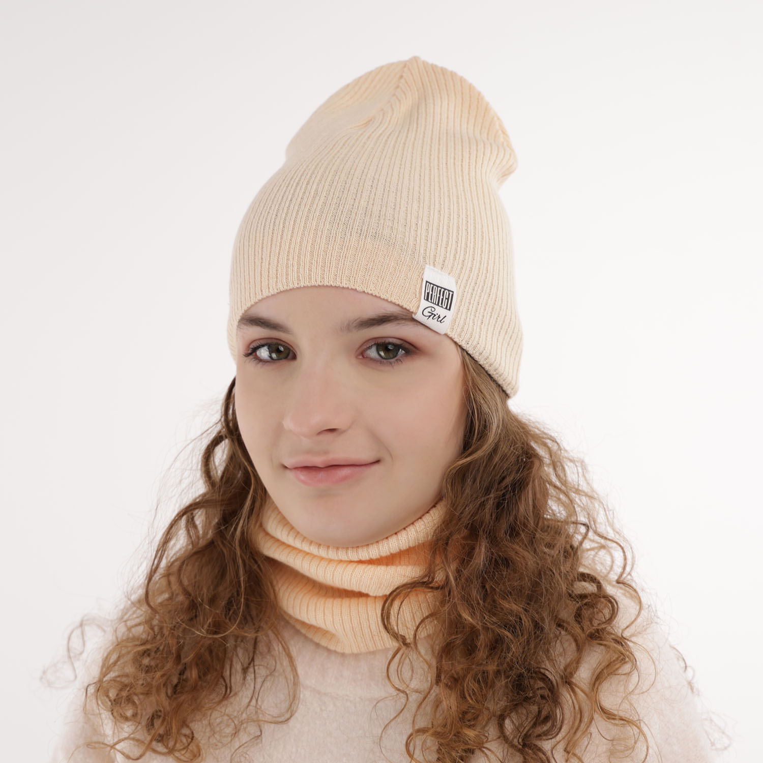 Czapka i komin dla dziewczynki jesienny, wiosenny komplet, z bawełną, różowy Farinka