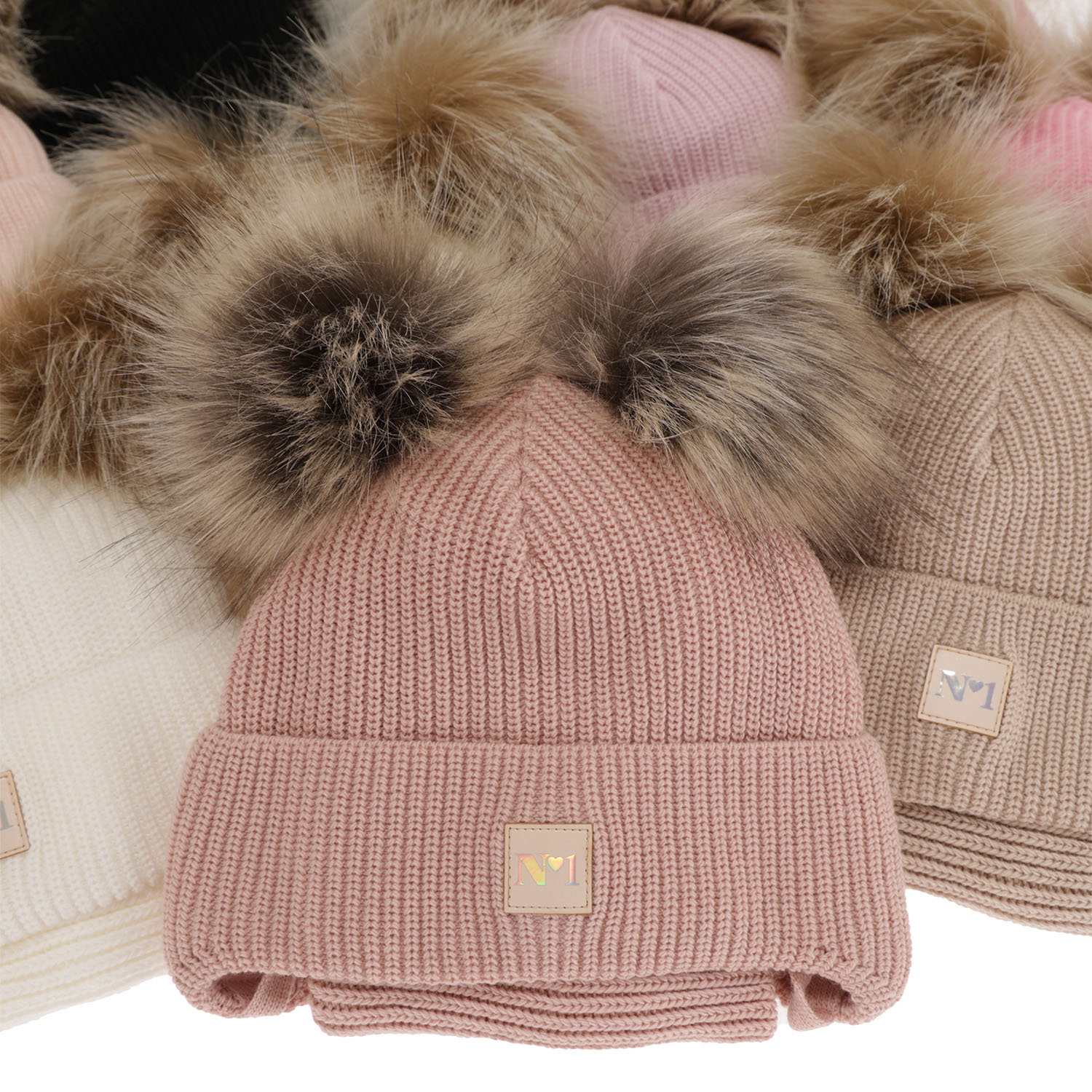 Czapka i komin dla dziewczynki zimowy komplet, liliowy, z dwoma pomponami, wiązany Kiara