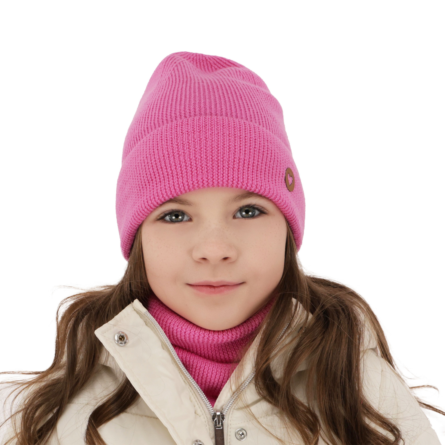Czapka i komin dla dziewczynki jesienny, wiosenny komplet, amarantowy, 100% wełniana merino Brook