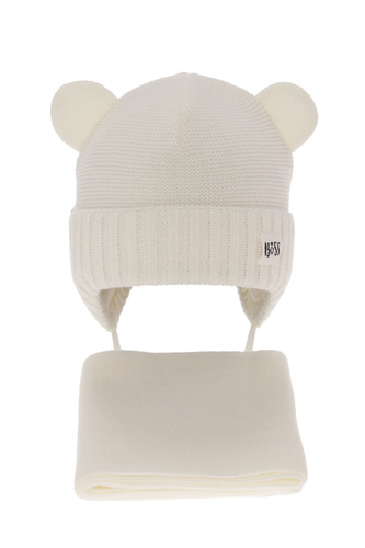 Czapka i szalik dla chłopca zimowy komplet, kremowy Luciano