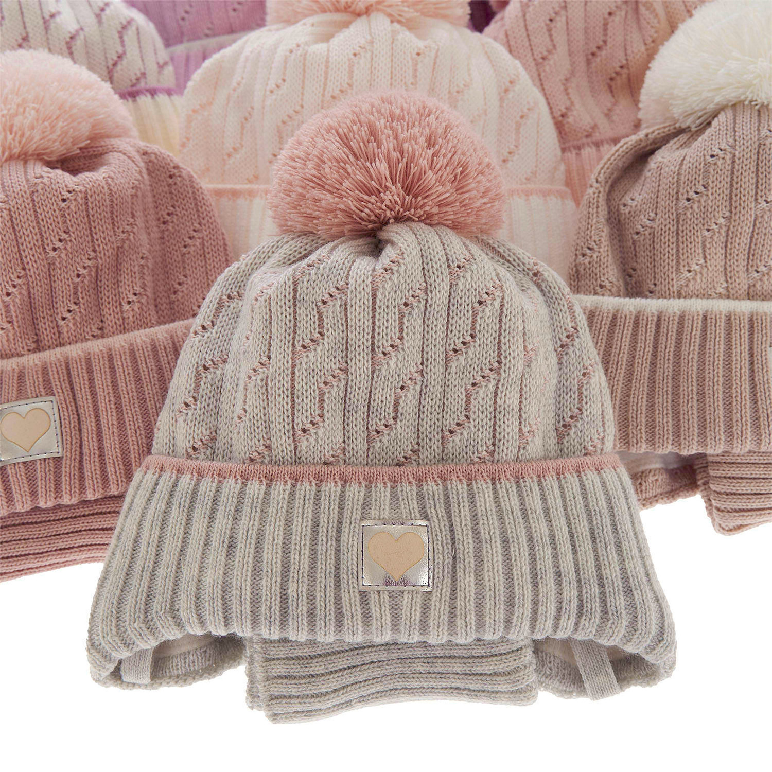 Czapka i komin dla dziewczynki zimowy komplet, różowy, z pomponem Natka