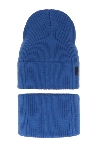 Czapka i komin dla chłopca jesienny, wiosenny komplet, z bawełną, niebieski Dragon