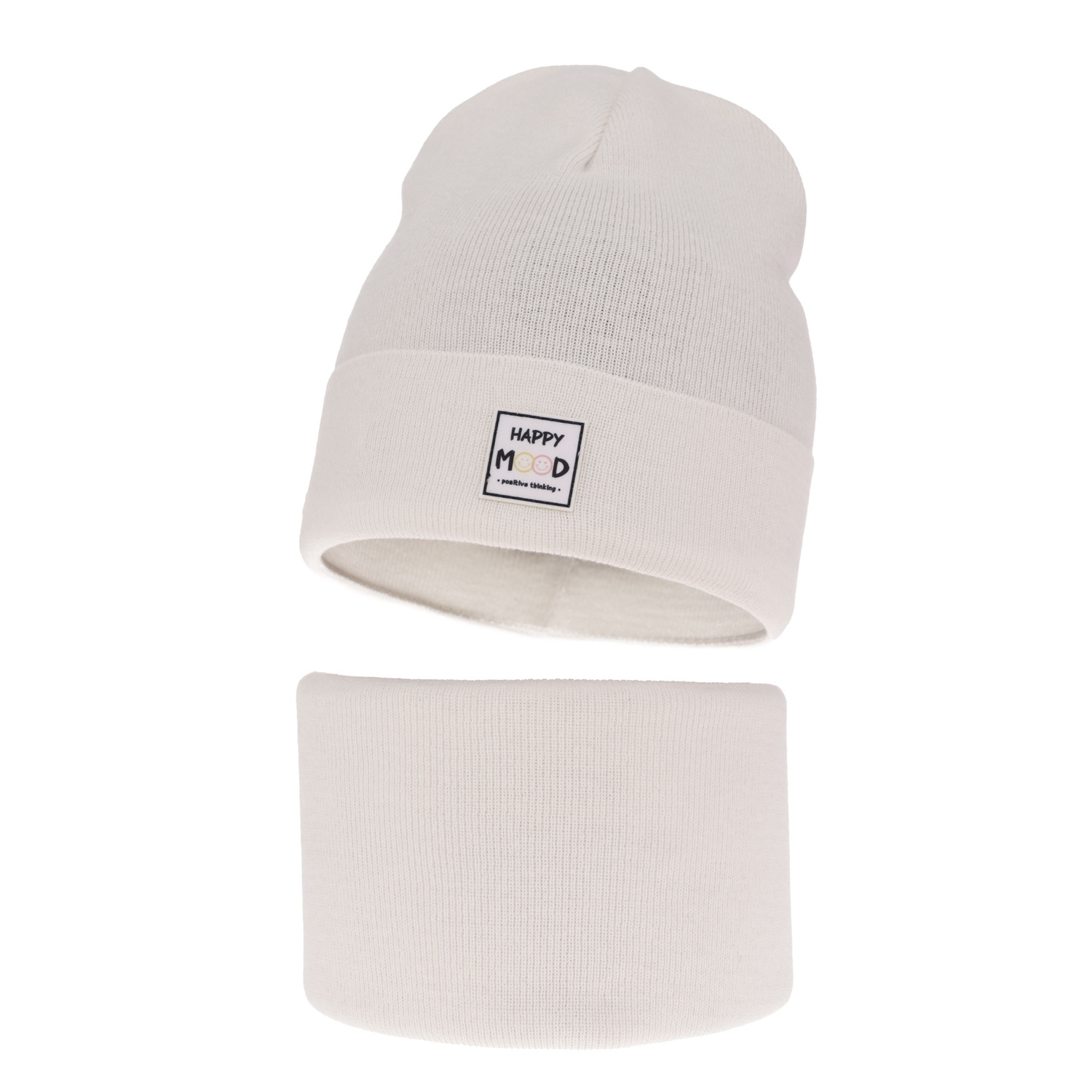 Czapka i komin dla dziewczynki jesienny, wiosenny komplet, z bawełną, biały, Mersila