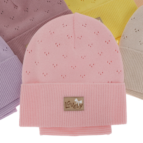 Czapka i komin dla dziewczynki jesienny, wiosenny komplet, z bawełną, beżowy Alisa