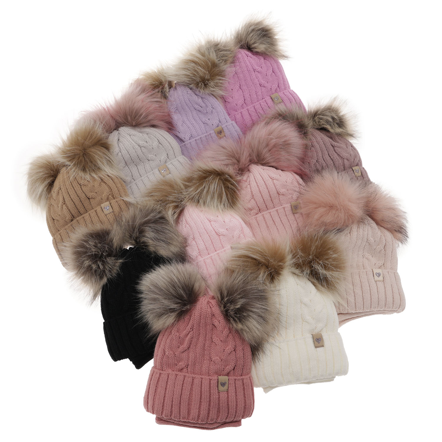 Czapka i komin dla dziewczynki zimowy komplet, różowy, z dwoma pomponami Amala