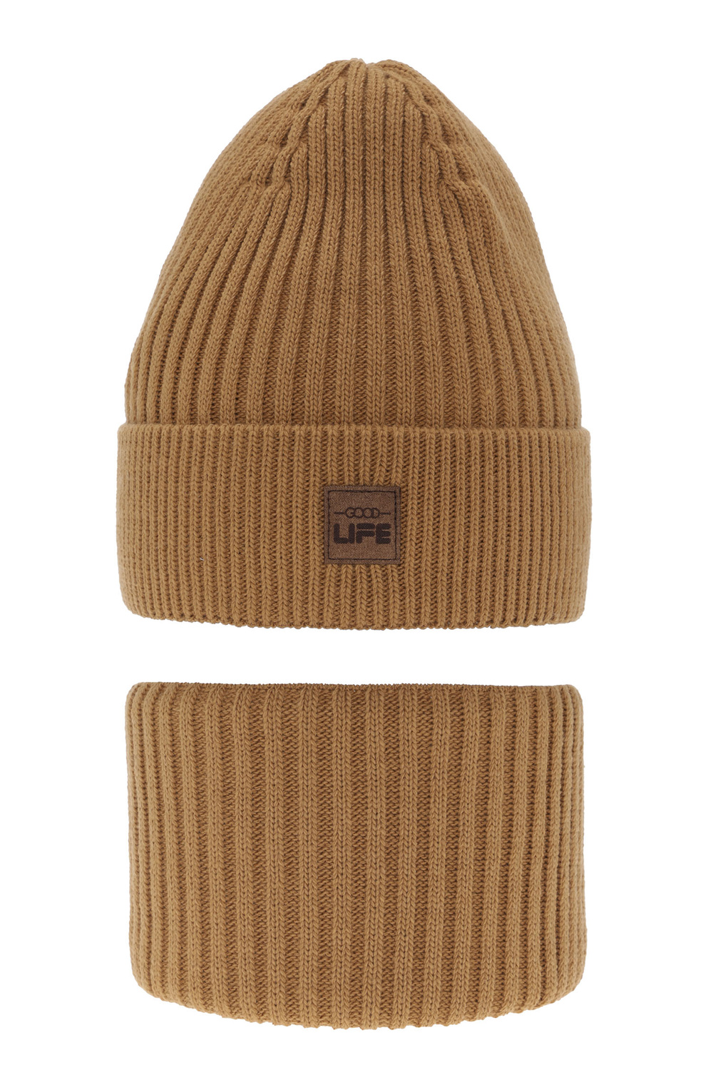 Czapka i komin dla chłopca zimowy komplet, camel Basilio