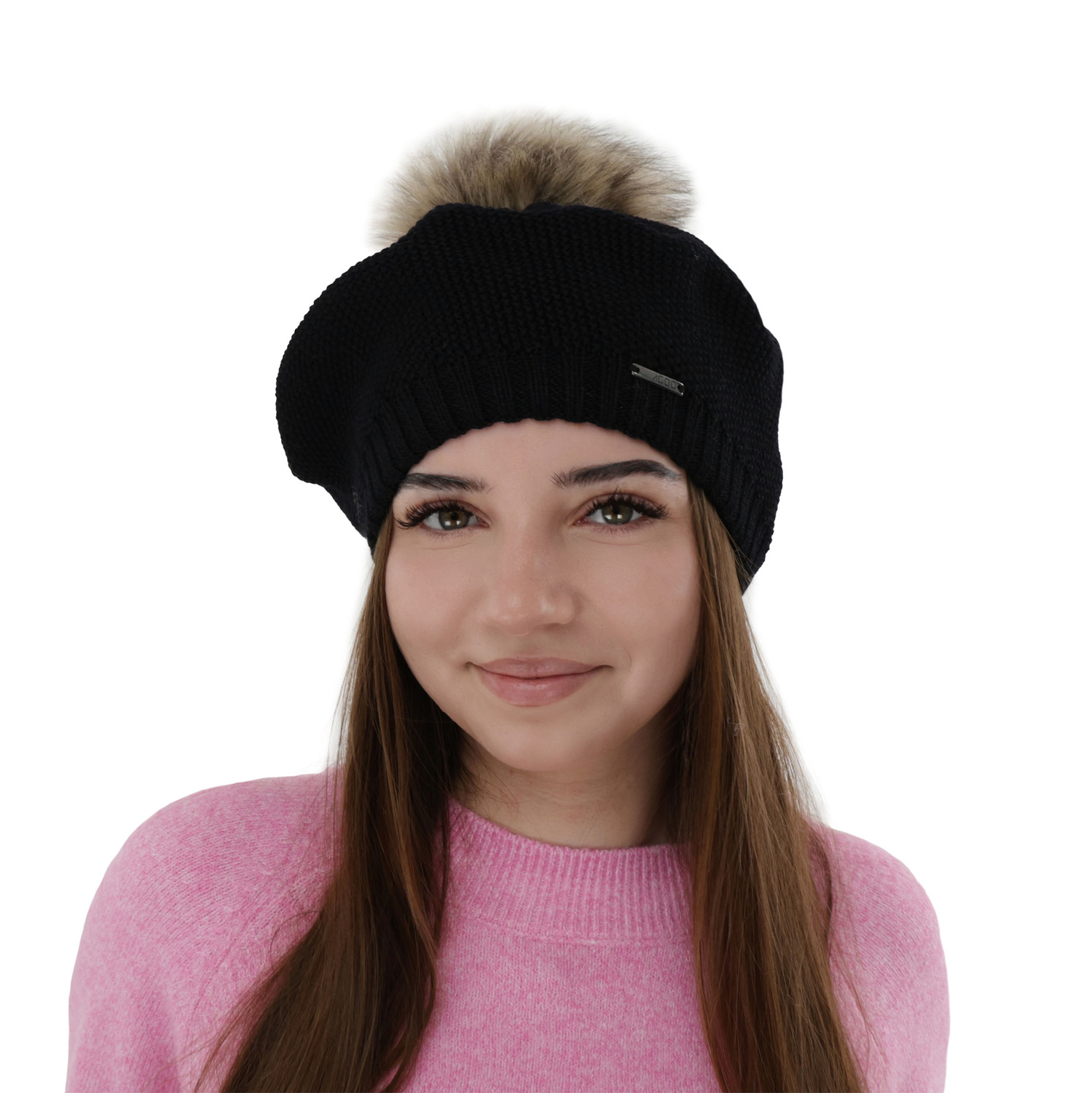 Beret damski zimowy, różowy, z wełną merino Bonnie