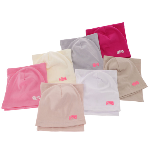 Czapka i komin dla dziewczynki jesienny, wiosenny komplet, beżowy, bawełniany Friza