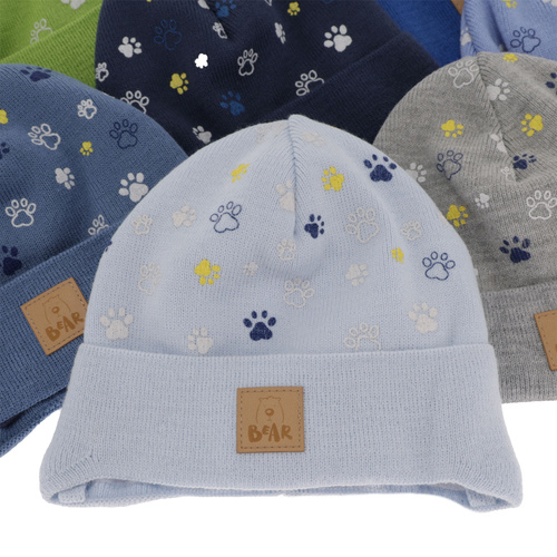 Czapka jesienna, wiosenna dla chłopca, niebieska, wiązana Folik